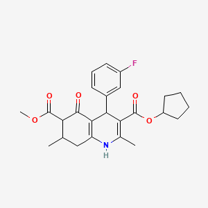 molecular formula C25H28FNO5 B4262123 3-cyclopentyl 6-methyl 4-(3-fluorophenyl)-2,7-dimethyl-5-oxo-1,4,5,6,7,8-hexahydro-3,6-quinolinedicarboxylate 