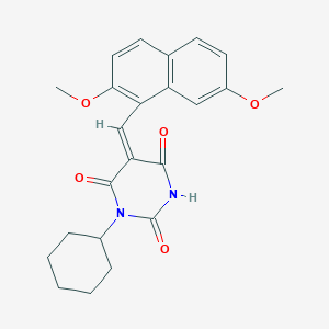 molecular formula C23H24N2O5 B426213 1-cyclohexyl-5-[(2,7-dimethoxy-1-naphthyl)methylene]-2,4,6(1H,3H,5H)-pyrimidinetrione 