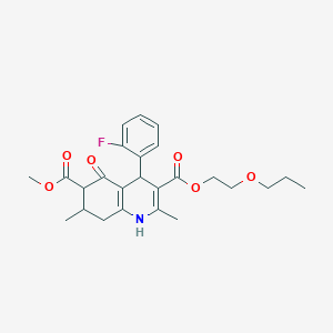 molecular formula C25H30FNO6 B4262131 6-methyl 3-(2-propoxyethyl) 4-(2-fluorophenyl)-2,7-dimethyl-5-oxo-1,4,5,6,7,8-hexahydro-3,6-quinolinedicarboxylate 