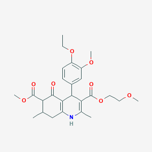 molecular formula C26H33NO8 B4262154 3-(2-methoxyethyl) 6-methyl 4-(4-ethoxy-3-methoxyphenyl)-2,7-dimethyl-5-oxo-1,4,5,6,7,8-hexahydro-3,6-quinolinedicarboxylate 