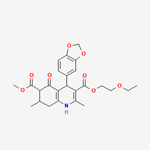 molecular formula C25H29NO8 B4262157 3-(2-ethoxyethyl) 6-methyl 4-(1,3-benzodioxol-5-yl)-2,7-dimethyl-5-oxo-1,4,5,6,7,8-hexahydro-3,6-quinolinedicarboxylate 