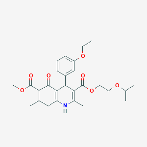 molecular formula C27H35NO7 B4262166 3-(2-isopropoxyethyl) 6-methyl 4-(3-ethoxyphenyl)-2,7-dimethyl-5-oxo-1,4,5,6,7,8-hexahydro-3,6-quinolinedicarboxylate 