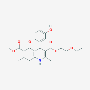molecular formula C24H29NO7 B4262168 3-(2-ethoxyethyl) 6-methyl 4-(3-hydroxyphenyl)-2,7-dimethyl-5-oxo-1,4,5,6,7,8-hexahydro-3,6-quinolinedicarboxylate 