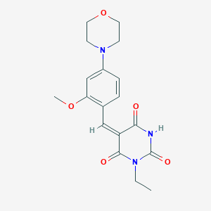 molecular formula C18H21N3O5 B426219 1-ethyl-5-[2-methoxy-4-(4-morpholinyl)benzylidene]-2,4,6(1H,3H,5H)-pyrimidinetrione 