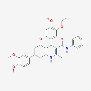 molecular formula C34H36N2O6 B4262205 7-(3,4-dimethoxyphenyl)-4-(3-ethoxy-4-hydroxyphenyl)-2-methyl-N-(2-methylphenyl)-5-oxo-1,4,5,6,7,8-hexahydro-3-quinolinecarboxamide 