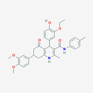 molecular formula C34H36N2O6 B4262208 7-(3,4-dimethoxyphenyl)-4-(3-ethoxy-4-hydroxyphenyl)-2-methyl-N-(4-methylphenyl)-5-oxo-1,4,5,6,7,8-hexahydro-3-quinolinecarboxamide 