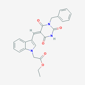 molecular formula C24H21N3O5 B426221 ethyl {3-[(1-benzyl-2,4,6-trioxotetrahydro-5(2H)-pyrimidinylidene)methyl]-1H-indol-1-yl}acetate 