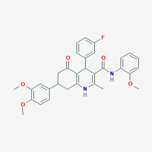 molecular formula C32H31FN2O5 B4262216 7-(3,4-dimethoxyphenyl)-4-(3-fluorophenyl)-N-(2-methoxyphenyl)-2-methyl-5-oxo-1,4,5,6,7,8-hexahydro-3-quinolinecarboxamide 