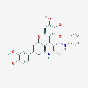 molecular formula C33H34N2O6 B4262224 7-(3,4-dimethoxyphenyl)-4-(4-hydroxy-3-methoxyphenyl)-2-methyl-N-(2-methylphenyl)-5-oxo-1,4,5,6,7,8-hexahydro-3-quinolinecarboxamide 