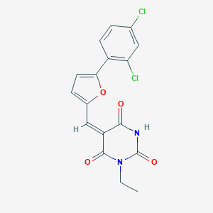 molecular formula C17H12Cl2N2O4 B426223 5-{[5-(2,4-dichlorophenyl)-2-furyl]methylene}-1-ethyl-2,4,6(1H,3H,5H)-pyrimidinetrione 