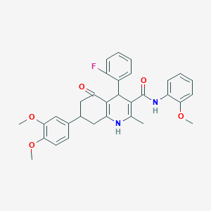 molecular formula C32H31FN2O5 B4262242 7-(3,4-dimethoxyphenyl)-4-(2-fluorophenyl)-N-(2-methoxyphenyl)-2-methyl-5-oxo-1,4,5,6,7,8-hexahydro-3-quinolinecarboxamide 