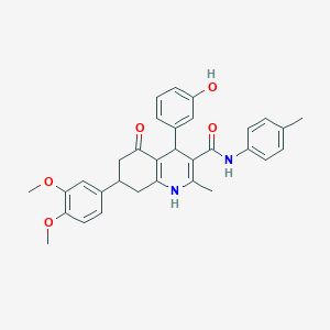 molecular formula C32H32N2O5 B4262247 7-(3,4-dimethoxyphenyl)-4-(3-hydroxyphenyl)-2-methyl-N-(4-methylphenyl)-5-oxo-1,4,5,6,7,8-hexahydro-3-quinolinecarboxamide 