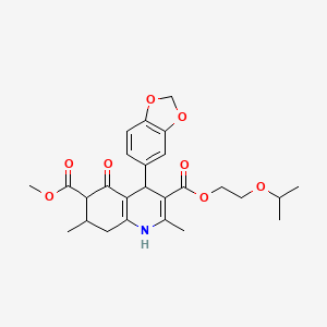 molecular formula C26H31NO8 B4262255 3-(2-isopropoxyethyl) 6-methyl 4-(1,3-benzodioxol-5-yl)-2,7-dimethyl-5-oxo-1,4,5,6,7,8-hexahydro-3,6-quinolinedicarboxylate 