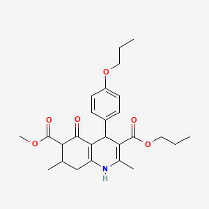 molecular formula C26H33NO6 B4262271 6-methyl 3-propyl 2,7-dimethyl-5-oxo-4-(4-propoxyphenyl)-1,4,5,6,7,8-hexahydro-3,6-quinolinedicarboxylate 