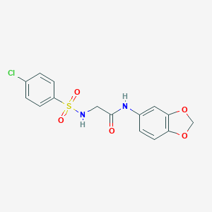 molecular formula C15H13ClN2O5S B426228 N-(1,3-benzodioxol-5-yl)-2-{[(4-chlorophenyl)sulfonyl]amino}acetamide 