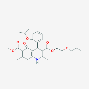 molecular formula C28H37NO7 B4262283 6-methyl 3-(2-propoxyethyl) 4-(2-isopropoxyphenyl)-2,7-dimethyl-5-oxo-1,4,5,6,7,8-hexahydro-3,6-quinolinedicarboxylate 