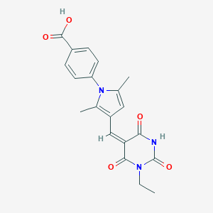 molecular formula C20H19N3O5 B426231 4-{3-[(1-ethyl-2,4,6-trioxotetrahydro-5(2H)-pyrimidinylidene)methyl]-2,5-dimethyl-1H-pyrrol-1-yl}benzoic acid 