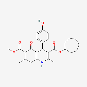 molecular formula C27H33NO6 B4262348 3-cycloheptyl 6-methyl 4-(4-hydroxyphenyl)-2,7-dimethyl-5-oxo-1,4,5,6,7,8-hexahydro-3,6-quinolinedicarboxylate 
