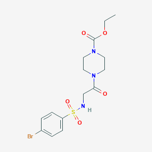 molecular formula C15H20BrN3O5S B426237 Ethyl 4-({[(4-bromophenyl)sulfonyl]amino}acetyl)-1-piperazinecarboxylate 