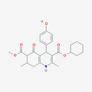 molecular formula C26H31NO6 B4262370 3-cyclohexyl 6-methyl 4-(4-hydroxyphenyl)-2,7-dimethyl-5-oxo-1,4,5,6,7,8-hexahydro-3,6-quinolinedicarboxylate 