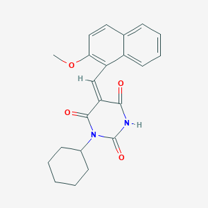 molecular formula C22H22N2O4 B426239 1-cyclohexyl-5-[(2-methoxy-1-naphthyl)methylene]-2,4,6(1H,3H,5H)-pyrimidinetrione 