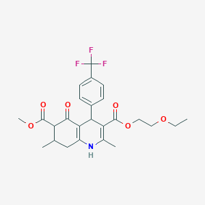 molecular formula C25H28F3NO6 B4262395 3-(2-ethoxyethyl) 6-methyl 2,7-dimethyl-5-oxo-4-[4-(trifluoromethyl)phenyl]-1,4,5,6,7,8-hexahydro-3,6-quinolinedicarboxylate 