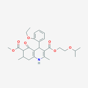 molecular formula C27H35NO7 B4262409 3-(2-isopropoxyethyl) 6-methyl 4-(2-ethoxyphenyl)-2,7-dimethyl-5-oxo-1,4,5,6,7,8-hexahydro-3,6-quinolinedicarboxylate 