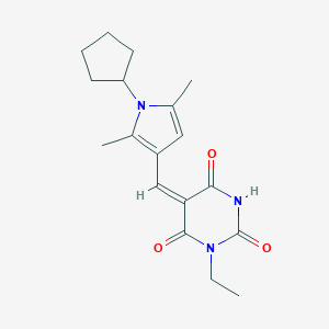 molecular formula C18H23N3O3 B426243 5-[(1-cyclopentyl-2,5-dimethyl-1H-pyrrol-3-yl)methylene]-1-ethyl-2,4,6(1H,3H,5H)-pyrimidinetrione 