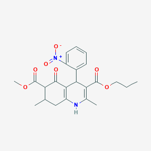 molecular formula C23H26N2O7 B4262444 6-methyl 3-propyl 2,7-dimethyl-4-(2-nitrophenyl)-5-oxo-1,4,5,6,7,8-hexahydro-3,6-quinolinedicarboxylate 