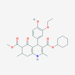 molecular formula C28H35NO7 B4262469 3-cyclohexyl 6-methyl 4-(3-ethoxy-4-hydroxyphenyl)-2,7-dimethyl-5-oxo-1,4,5,6,7,8-hexahydro-3,6-quinolinedicarboxylate 