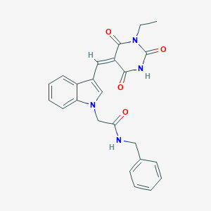 molecular formula C24H22N4O4 B426250 N-benzyl-2-{3-[(1-ethyl-2,4,6-trioxotetrahydro-5(2H)-pyrimidinylidene)methyl]-1H-indol-1-yl}acetamide 
