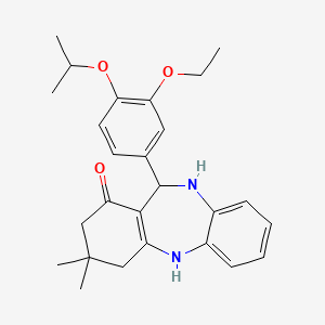 molecular formula C26H32N2O3 B4262521 11-(3-ethoxy-4-isopropoxyphenyl)-3,3-dimethyl-2,3,4,5,10,11-hexahydro-1H-dibenzo[b,e][1,4]diazepin-1-one 