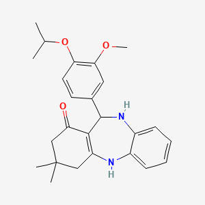 molecular formula C25H30N2O3 B4262527 11-(4-isopropoxy-3-methoxyphenyl)-3,3-dimethyl-2,3,4,5,10,11-hexahydro-1H-dibenzo[b,e][1,4]diazepin-1-one 