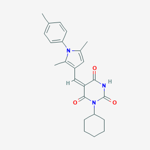 molecular formula C24H27N3O3 B426255 1-cyclohexyl-5-{[2,5-dimethyl-1-(4-methylphenyl)-1H-pyrrol-3-yl]methylene}-2,4,6(1H,3H,5H)-pyrimidinetrione 