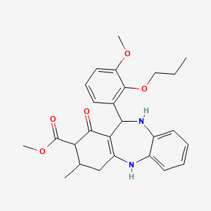 molecular formula C26H30N2O5 B4262551 methyl 11-(3-methoxy-2-propoxyphenyl)-3-methyl-1-oxo-2,3,4,5,10,11-hexahydro-1H-dibenzo[b,e][1,4]diazepine-2-carboxylate 