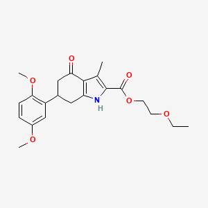 molecular formula C22H27NO6 B4262559 2-ethoxyethyl 6-(2,5-dimethoxyphenyl)-3-methyl-4-oxo-4,5,6,7-tetrahydro-1H-indole-2-carboxylate 