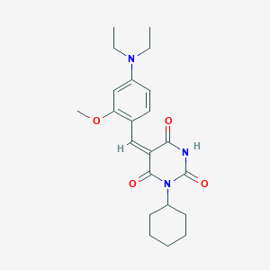 molecular formula C22H29N3O4 B426257 1-cyclohexyl-5-[4-(diethylamino)-2-methoxybenzylidene]-2,4,6(1H,3H,5H)-pyrimidinetrione 