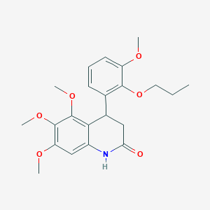 molecular formula C22H27NO6 B4262680 5,6,7-trimethoxy-4-(3-methoxy-2-propoxyphenyl)-3,4-dihydro-2(1H)-quinolinone 