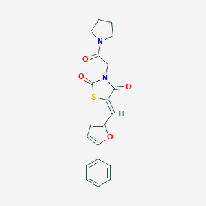 molecular formula C20H18N2O4S B426270 3-[2-Oxo-2-(1-pyrrolidinyl)ethyl]-5-[(5-phenyl-2-furyl)methylene]-1,3-thiazolidine-2,4-dione 