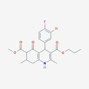 molecular formula C23H25BrFNO5 B4262711 6-methyl 3-propyl 4-(3-bromo-4-fluorophenyl)-2,7-dimethyl-5-oxo-1,4,5,6,7,8-hexahydro-3,6-quinolinedicarboxylate 