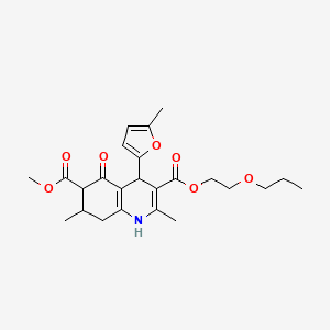 molecular formula C24H31NO7 B4262727 6-methyl 3-(2-propoxyethyl) 2,7-dimethyl-4-(5-methyl-2-furyl)-5-oxo-1,4,5,6,7,8-hexahydro-3,6-quinolinedicarboxylate 