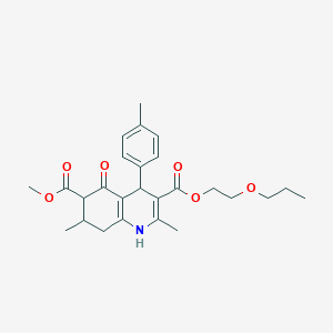 molecular formula C26H33NO6 B4262730 6-methyl 3-(2-propoxyethyl) 2,7-dimethyl-4-(4-methylphenyl)-5-oxo-1,4,5,6,7,8-hexahydro-3,6-quinolinedicarboxylate 