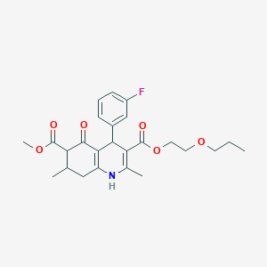 molecular formula C25H30FNO6 B4262741 6-methyl 3-(2-propoxyethyl) 4-(3-fluorophenyl)-2,7-dimethyl-5-oxo-1,4,5,6,7,8-hexahydro-3,6-quinolinedicarboxylate 