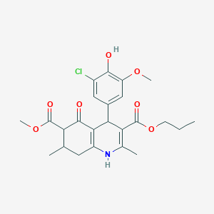 molecular formula C24H28ClNO7 B4262742 6-methyl 3-propyl 4-(3-chloro-4-hydroxy-5-methoxyphenyl)-2,7-dimethyl-5-oxo-1,4,5,6,7,8-hexahydro-3,6-quinolinedicarboxylate 