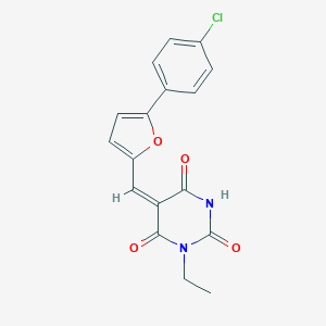 molecular formula C17H13ClN2O4 B426276 5-{[5-(4-chlorophenyl)-2-furyl]methylene}-1-ethyl-2,4,6(1H,3H,5H)-pyrimidinetrione 