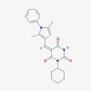molecular formula C23H25N3O3 B426284 1-cyclohexyl-5-[(2,5-dimethyl-1-phenyl-1H-pyrrol-3-yl)methylene]-2,4,6(1H,3H,5H)-pyrimidinetrione 
