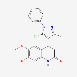 molecular formula C21H20ClN3O3 B4262918 4-(5-chloro-3-methyl-1-phenyl-1H-pyrazol-4-yl)-6,7-dimethoxy-3,4-dihydro-2(1H)-quinolinone 