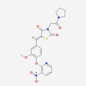 molecular formula C22H20N4O7S B426293 5-[4-({3-Nitro-2-pyridinyl}oxy)-3-methoxybenzylidene]-3-[2-oxo-2-(1-pyrrolidinyl)ethyl]-1,3-thiazolidine-2,4-dione 