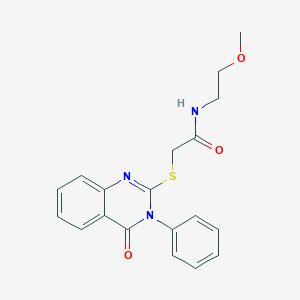 molecular formula C19H19N3O3S B426304 N-(2-methoxyethyl)-2-[(4-oxo-3-phenyl-3,4-dihydro-2-quinazolinyl)sulfanyl]acetamide 