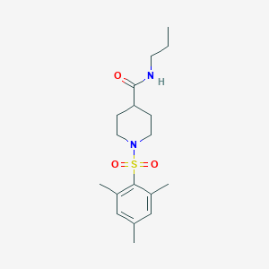 molecular formula C18H28N2O3S B426310 N-propyl-1-[(2,4,6-trimethylphenyl)sulfonyl]piperidine-4-carboxamide 